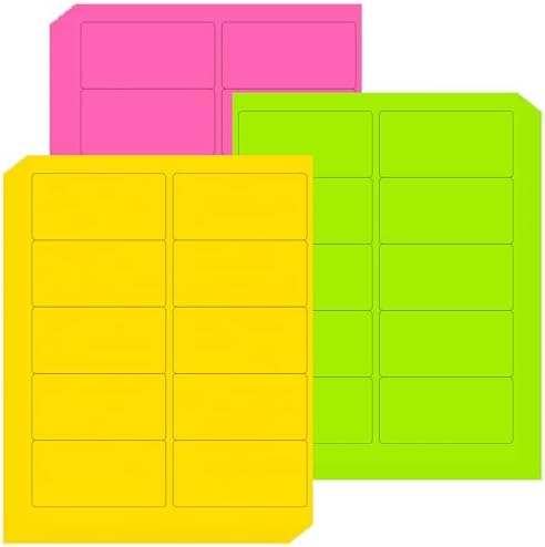 LLIKED 2" x 4" Assorted Fluorescent Address Labels 300 Labels 30 Sheets by LLIKED