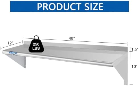 HARDURA Stainless Steel Shelf 12" x 48", 250lb Commercial - Image 3