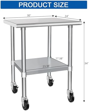 HARDURA Stainless Steel Commercial Table with Wheels 24 x 30 Inches - Image 2