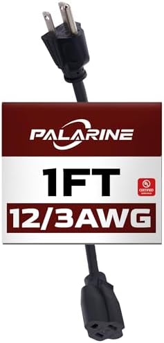 1 Ft Black Outdoor Extension Cord, 12 Gauge Heavy Duty Power Cord by PALARINE