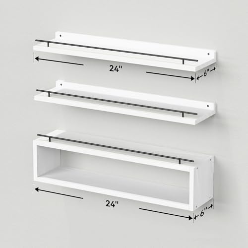 WOPITUES Floating Shelves for Wall 24 inch with Cube Shelf, Wall Shelves with Metal Rail for Bathroom Decor, Bathroom Organizers and Storage, Over Toilet Shelves, Toilet Paper-White - Image 3