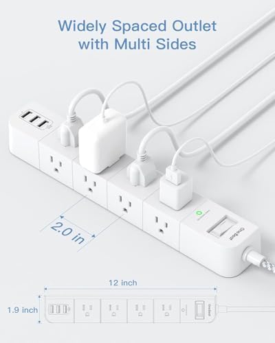 One Beat 15 ft Extension Cord,Power Strip Surge Protector,Flat Plug, White - Image 4