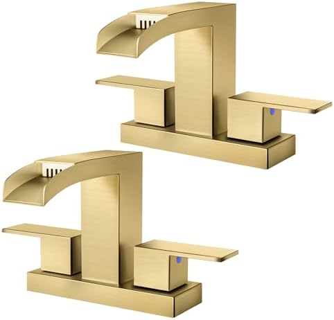 Cobbe Waterfall Bathroom Faucet, Brushed Gold 4 Inch Centerset 2 Pack by Cobbe