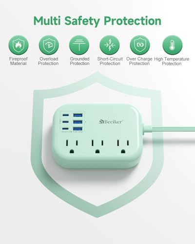 6 USB (3 USB C) Green Travel Power Strip, 5Ft Extension Cord, 3 Outlets - Image 6