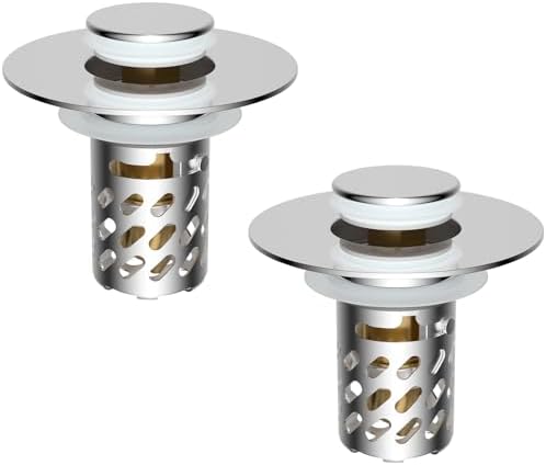 2 Pack All-Metal Bathroom Sink Stopper, Pop Up Sink Drain Strainer, Chrome by iFealClear