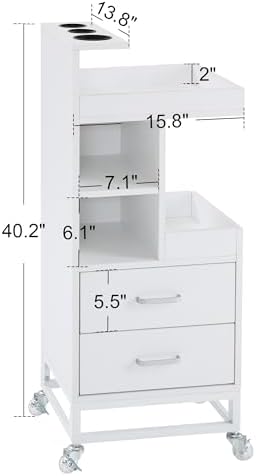 BarberPub Salon Trolley Cart, Rolling Cart with Tool Holders 2496 (White) - Image 3