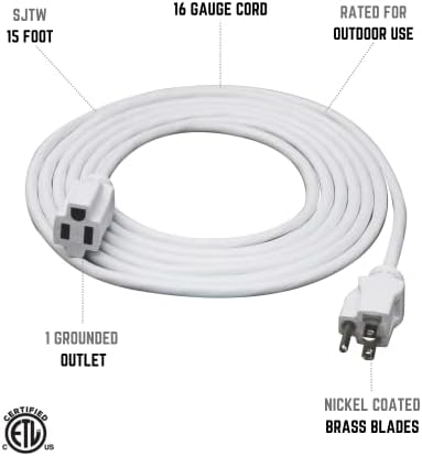 Clear Power 15 ft (2-Pack) Indoor/Outdoor Extension Cord 16/3 SJTW, White, Water, Weather Resistant & Flame Retardant, 3 Prong Grounded Plug, CP10206X2 - Image 2