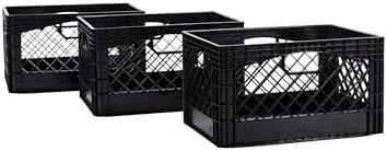 Plastic 24-Quart Rectangle Milk Crate Storage with Handles, 3-Pack by FactoryDirectPartners