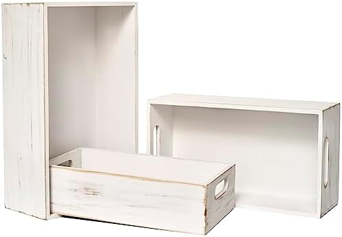Set of 3 White Wooden Boxes for Storage Small Crates for Display and Organizing, Farmhouse Style Storage Boxes for Crafts, Decor, Home Pantry and Living Room - Image 4