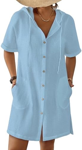 Bsubseach Womens Swimsuit Cover Up Shirt Hooded Beach Dress with Pockets by Bsubseach