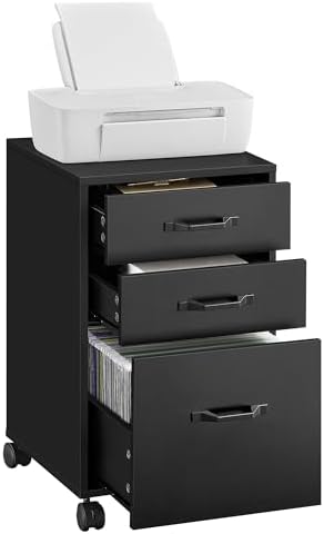 VASAGLE Mobile File Cabinet, 3 Drawers Filing Cabinet with Wheels by VASAGLEbySONGMICSHOME