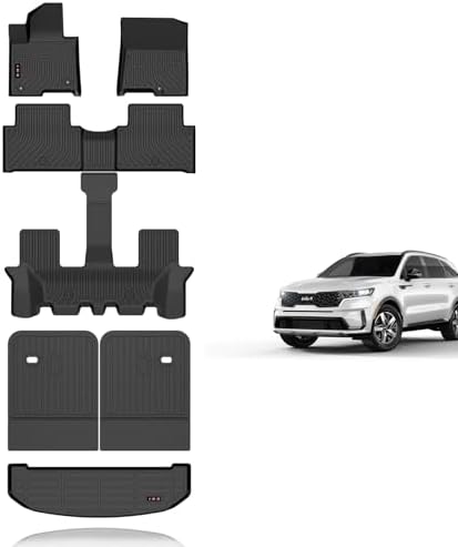 KELCSEECS Floor Mats & Cargo Liner & Backrest Mats for 2021 2022 2023 2024 2025 2026 Kia Sorento Hybrid/2022-2026 Kia Sorento Plug-in Hybrid Car Mats Accessories by KELCSEECS