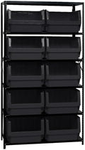 Quantum MSU-543BK Heavy-Duty Modular Magnum Steel Shelving Storage Rack Unit for Manufacturing Warehouse Distribution | (6) Shelves; (10) QMS543 Black Bins | 42"W x 18"D x 75"H, Gray, Carbon Steel by QuantumStorageSystems