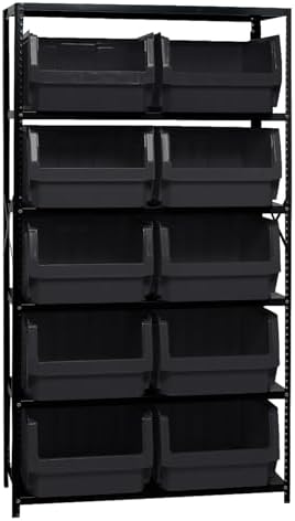 Quantum MSU-543BK Heavy-Duty Modular Magnum Steel Shelving Storage Rack Unit for Manufacturing Warehouse Distribution | (6) Shelves; (10) QMS543 Black Bins | 42"W x 18"D x 75"H, Gray, Carbon Steel by QuantumStorageSystems