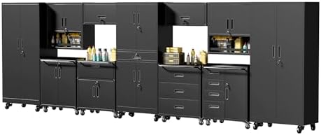 Black Garage Storage Cabinets System 11PCS Workshop Set with Drawers Locking Heavy Duty Rolling Cart with Adjustable Shelves Garage Tool Workbench Cabinets,11pcs12 by FLIXELIO