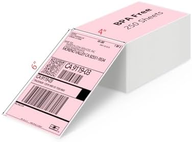 JADENS 4X6 Thermal Direct Shipping Label Compatible with JADENS MUNBYN, IDPRT, Rollo, Postage Label Paper for Small Businesses, 250 Labels/Pack, Pink by JADENS