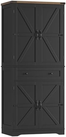 HOSTACK 71" Kitchen Pantry Storage Cabinet, Farmhouse Pantry Cabinet, Black by HOSTACK