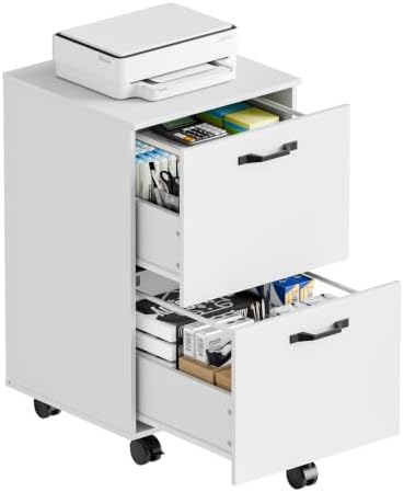 DUMOS 2 Drawer Storage Cabinet, Rolling Under Desk Storage, White by DumosLifestyle