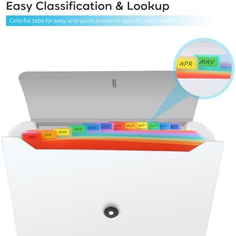 Accordion File Organizer, Expanding File Folder for Sorting Documents and Papers, 13 Pockets Receipt Organizer for Home, Travel and Office Use (White) - Image 4