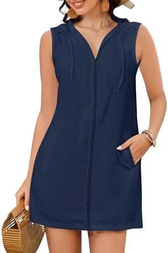 Bsubseach Women Terry Cloth Swim Cover Up Sleeveless Zipper Beach Robe by Bsubseach