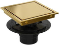 Square Shower Drain with Flange, 6 Inch, Brushed Gold, 2-in-1 Grate by HeaOrld