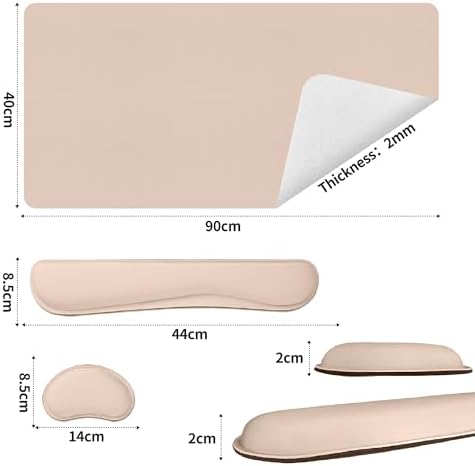 Bloss Leather Desk Pad and Keyboard Wrist Rest, Large Mouse Pad + Keyboard Pad+Mouse Wrist Support, Non-Slip Desk Mat Protector for Office, Home (35.4×15.7 Inches,Beige) - Image 3