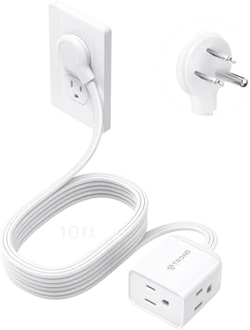 TROND Rightward Flat Plug Extension Cord 10ft for Small Tight Spaces, White by TRONDOfficial