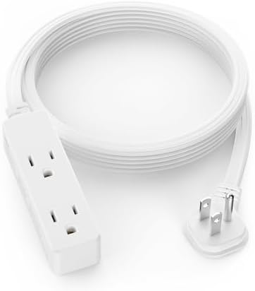 Flat Plug Extension Cord with 3 Outlets - 6 ft White Low Profile Indoor 3 Prong Grounded Power Strip for Home Office & Travel - 16/3 AWG, 13A/1625W by LitStar