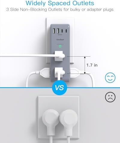 Surge Protector Outlet Extender, Multi Plug Wall Outlet, Rotating Plug,Grey - Image 6