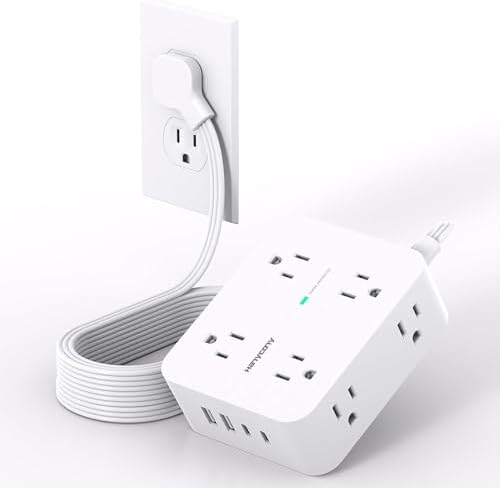 Extension Cord 10 Ft, Ultra Thin Flat Plug Power Strip Surge Protector by HANYCONY