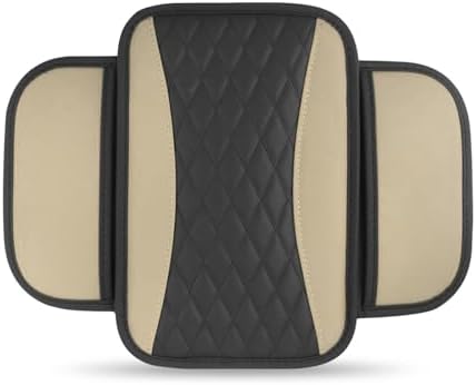 Car Center Console Cover, Upgraded Patchwork Leather Arm Rest Cover with Side Storage Pockets, Comfortable Auto Armrest Protector Cushion, Universal Middle Console Pad for SUV, Sedan (Beige) by Unknown