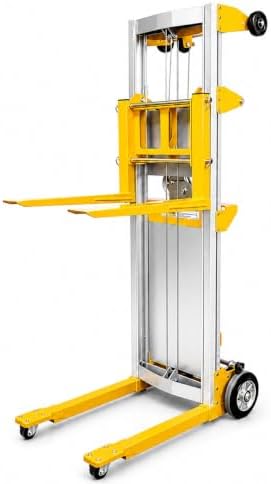 122" 400lbs Material Lift Winch Stacker, Hand Winch Lift Truck with Fixed-Leg, Manual Material Lifter Pallet Stacker for Contractor, Workshop, Industrial, 34.60"L x 24.80"W, Yellow by ELOMBR