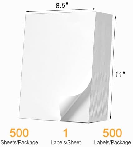(500 Pcs/500 Sheets) A4 Full Sheet Self Adhesive Shipping Labels for Laser & Inkjet Printers, 8.5" x 11" Shipping Mailing Labels - Image 2