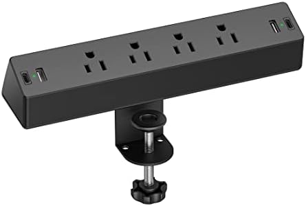 Desk Clamp Power Strip, 4 AC Outlets 4 USB Ports, Fit 1.7'' Tabletop Edge by TenTrend