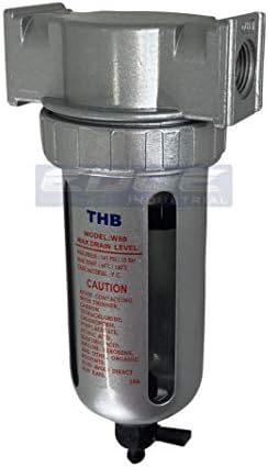 MID FLOW PARTICULATE FILTER/WATER TRAP FOR AIR COMPRESSOR COMPRESSED AIR LINES, 5u WITH POLY BOWL AND METAL BOWL GUARD (1/4" NPT) by THB