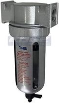MID FLOW PARTICULATE FILTER/WATER TRAP FOR AIR COMPRESSOR COMPRESSED AIR LINES, 5u WITH POLY BOWL AND METAL BOWL GUARD (1/4" NPT) by THB