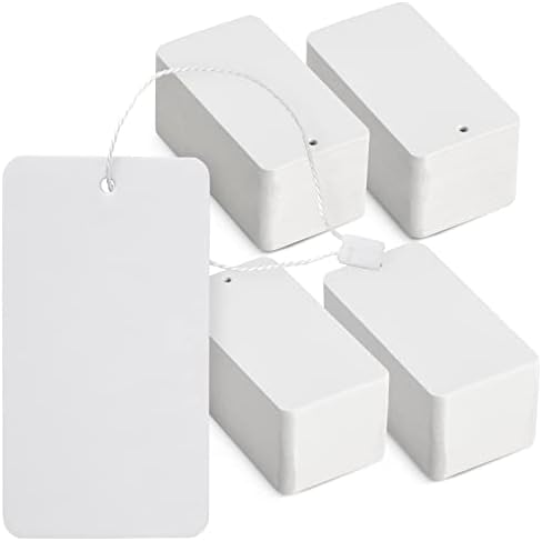 Juvale 500-Pack Hang Tags with String & Fasteners - 2 x 3.5 in White Cardstock - Blank Writable Tags for Clothing & Merchandise - for Retail Labeling & Gift Bags by Juvale