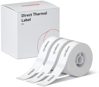 NIIMBOT Label Maker Tape for D11/D110/D101 Label Maker, 12 x 40 mm (0.47'' x 1.57''), 3Rolls for Home Office Labeling Tape Replacement, White by NIIMBOT%C2%AE