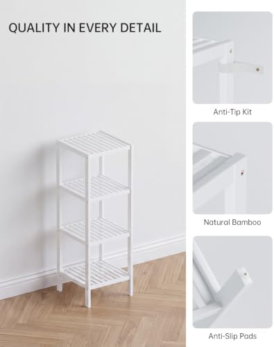 SMIBUY Bathroom Storage Shelf, 4-Tier Bamboo Rack Organizer, Multifunctional Shelving Unit for Living Room Bedroom Kitchen (White) - Image 5