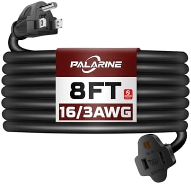 8 Ft Black Outdoor Extension Cord, 16 Gauge Heavy Duty by PALARINE