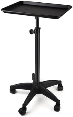 Salon Tray Cart on Wheels,Adjustable Height Rolling Tray,Aluminum Tattoo Tray,for Hair Salon,Beauty Spa,Tattoo Work Table and Hair Stylist Storage (Black) by PULNDA