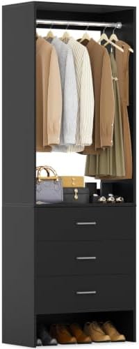 Aheaplus 1.8FT Closet System with 3 Drawers, 21.5’’ Closet Organizer, Black by Aheaplus