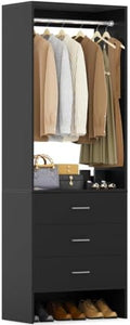 Aheaplus 1.8FT Closet System with 3 Drawers, 21.5’’ Closet Organizer, Black by Aheaplus