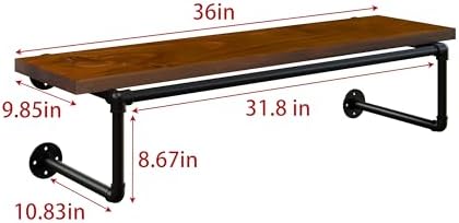 Clothes Rack 36in, Wall Mounted Garment Racks with Real Walnut Wood Shelves, Heavy Duty Hanging Clothes Rack, Multi-Purpose Hanging Rod, Space-Saving Closet Storage - Image 4