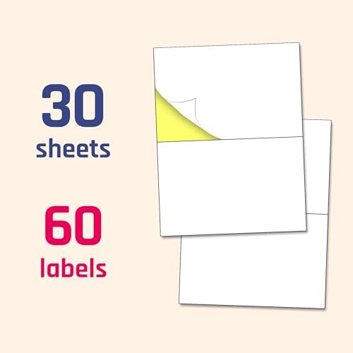 Half Sheet Labels for Printer, White Shipping Mailing Stickers - 60 Pieces - Image 3