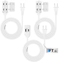 HBN 3-Pack 3 ft 3-Outlet Indoor Extension Cord 16/2 SPT-2, 2 Prong Polarized, Power Cord with Safety Plug Cap, for Homes, Kitchens & Offices, White by HBN