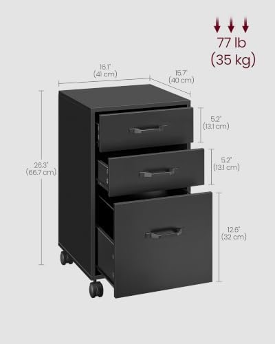 VASAGLE Mobile File Cabinet, 3 Drawers Filing Cabinet with Wheels - Image 3