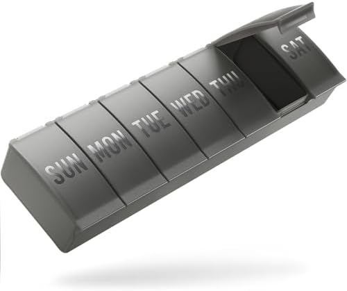 Barhon Pill Organizer Large, Weekly Medicine Pill Organizers, 7 Day Pills Box Case Travel for Big Vitamin Supplements Fish Oil, Gray by Barhon
