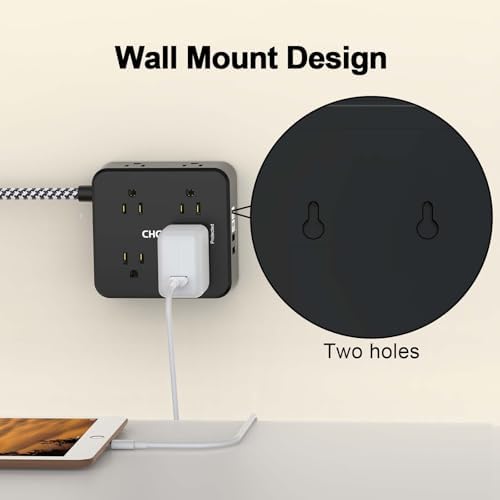 Surge Protector Power Strip - CHCORE 20Ft Braided Extension Cord with 8 Outlets with 4 USB (2 USB C) Charging Ports, Flat Plug Multi Plug Outlet Extender Charging Station for Home Office, ETL, Black - Image 5