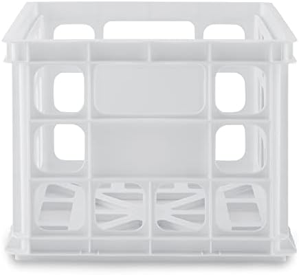 Sterilite Storage Crate, Stackable Plastic Bin Open Basket with Handles, Organize Home, Garage, Office, School, White, 1-Pack - Image 2